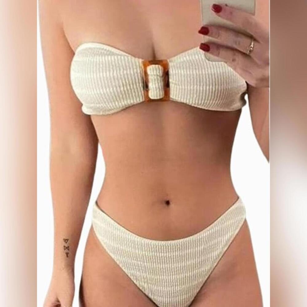 NWOT Elssime Two Piece High Waisted Square Knot Swimsuit, Medium (8-10)